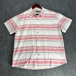 Eddie Bauer Shirt Mens Large Pink Stripe Cotton Blend Pocket Short Sleeve